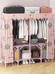 Armario plegable portátil de gran capacidad, estilo minimalista, estructura de marco de acero reforzado, resistente y estable, diseño de base plegable para una configuración fácil, con secciones para colgar y apilar para un almacenamiento organizado, apto para el hogar, dormitorio, alquiler, apartamento