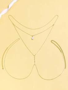 A Simple Fashion Pearl Pendant Back Chain Bohemian Style Beaded Back Chain Female Jewelry Accessories Summer Wedding - Gold - View 2