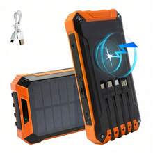 40000mAh 太阳能移动电源无线充电器内置 4 条电缆 六个输出三个输入 15W 快速充电移动电源适用于所有带有双手电筒的移动设备太阳能便携式充电器适合夏季假期户外旅行/露营和应急备用移动电源太阳能移动电源 - 橘色 - 查看 10