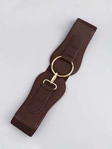 1pc Women's Coffee Color Minimalist Basic Elastic Waist Belt, Suitable For Halloween Party Or Daily Outfit Matching - Coffee - View 6