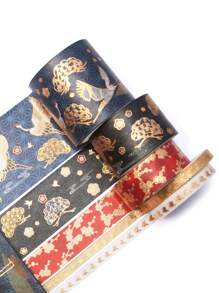 5 Rolls/Box Of Vintage Floral And Animal Pattern Washi Tape Set, Hot Stamping Pattern Design Matte Sticker Rolls, Fashion Tape For Handmade And Gift Wrapping Decoration