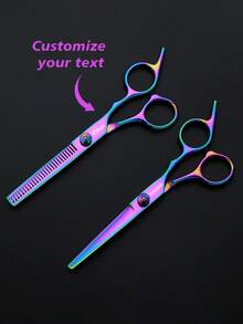 1 pieza/2 piezas Juego de herramientas de corte de pelo con tijeras de acero inoxidable de alta calidad en diferentes colores, personalizables con nombre/logo grabado, que incluye tijeras para adelgazar y tijeras rectas para el corte de cabello - Multicolor - Ver 6