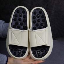 Couple Summer Ladies' Acupoint Foot Massage Thick Sole Slip-Resistant Indoor/Office Strap Slippers - Black and White - View 3