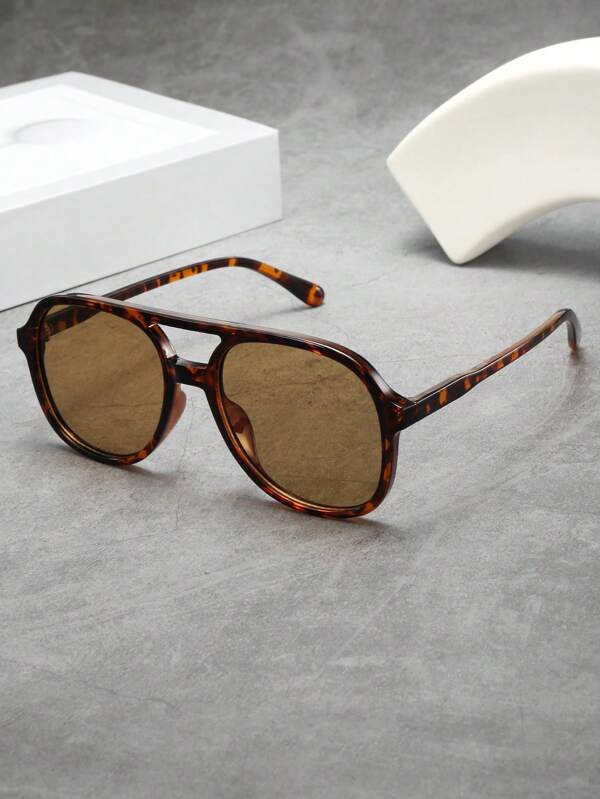 1pc Unisex Double Bridge Aviator Frame Large Lens Fashion Glasses, High Quality Minimalist Fashion Glasses (Suitable For Driving, Travel, Vacation, Casual Daily Use)