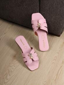 Paquete de dos pares de sandalia plana para dama, punta abierta, perfectas para cualquier ocasión. - Celeste - Ver 7