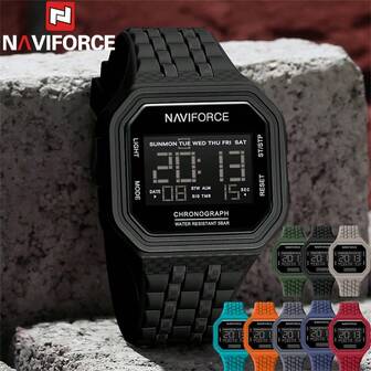 NAVIFORCE 数字手表军用运动硅胶表带男士腕表顶级品牌奢华原装 LED 秒表闹钟日期星期多功能防水男式电子钟礼物 7116