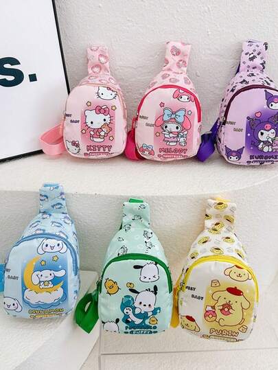 Sanrio Melody Children's Bag, Cartoon Mini Coin Wallet, Boys' And Girls' Coin Bags, Nylon Folding Small Chest Bag, Zipper Closing Candy Bag, Travel Bag For Small Items And Chest Money Bag Suitable For Outings