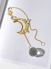 1 Pc Crystal Sun Catcher With Crescent - Solar Pattern, Amethyst Accents And Prismatic Crystal Details, Constructed From Metal And Crystal, Perfect For Outdoor Garden Decoration, Summer Decoration