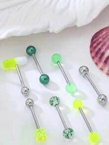 5pcs Cute Candy Color Tongue Rings, Pink, Purple, Green, Blue, Yellow, Women's Piercing Jewelry, Suitable For Daily Wear - 5-piece Set - View 3