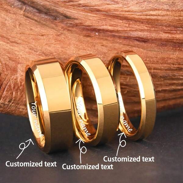 1 pièce Bague en acier au tungstène doré élégante et polie de 4 mm / 6 mm / 8 mm, alliance, parfaite pour un port quotidien et pour les occasions spéciales, cadeau idéal pour les hommes et les femmes !