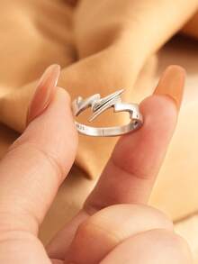 1pc S925 Sterling Silver Lightning Bolt Adjustable Open Ring, Jewelry Gift Box, Graduation Gift For Women - Silver - View 3