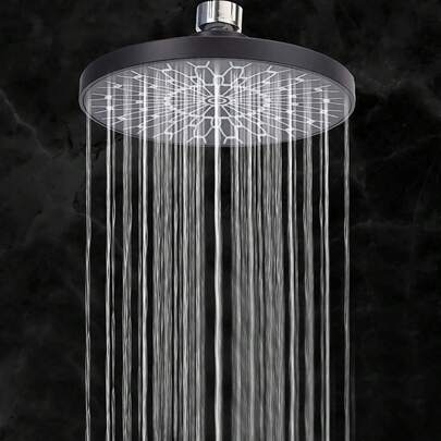 Vòi sen phun mưa bằng thép không gỉ màu đen 6 inch áp suất cao - Gắn tường, không cần nguồn điện, hoàn hảo cho phòng tắm khách sạn và gia đình