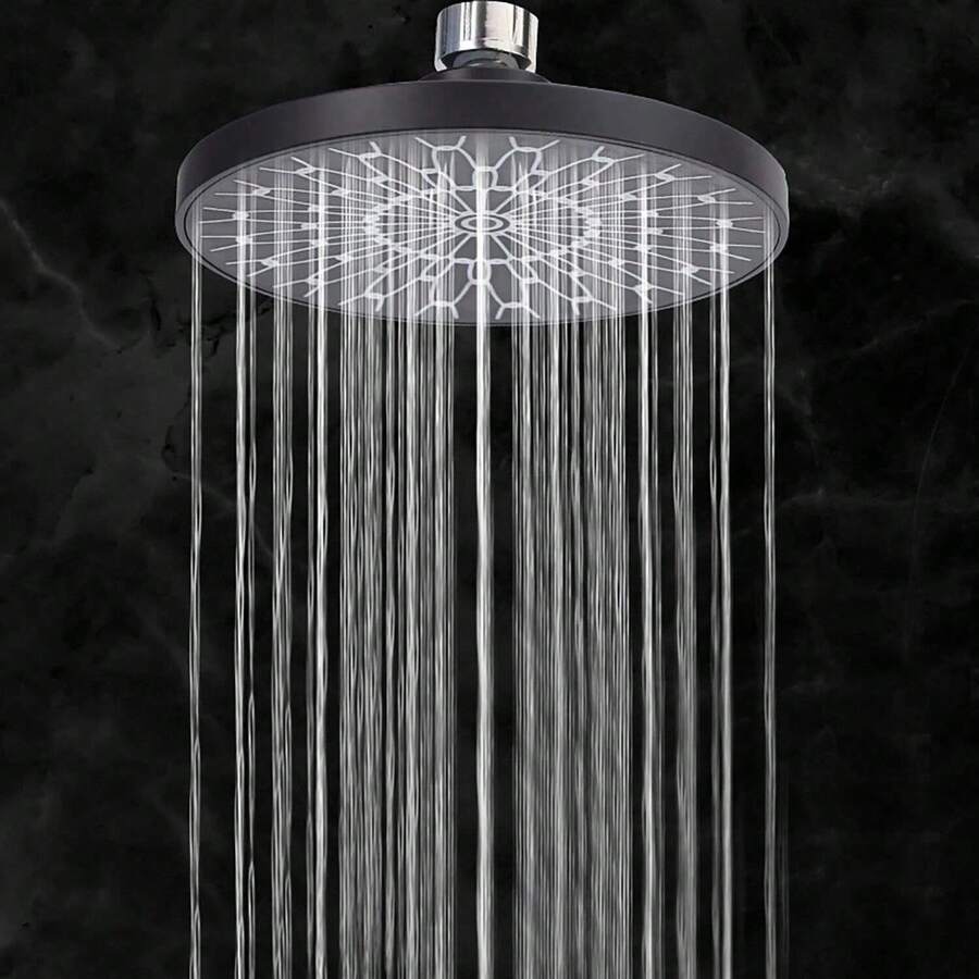 Vòi sen phun mưa bằng thép không gỉ màu đen 6 inch áp suất cao - Gắn tường, không cần nguồn điện, hoàn hảo cho phòng tắm khách sạn và gia đình - màu đen - Xem 1