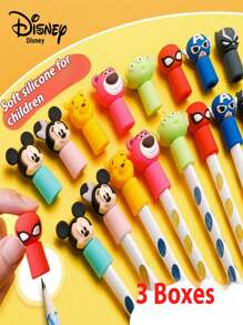 Disney 3pcs/Set Disney Official Winnie The Pooh & Marvel Soft Silicone Cute Cartoon Pen Caps - Plastic Pencil Toppers For Kids, Students, Back To School Supplies, Graduation Season Gifts, Multi-Character Designs, Themed Pencil Covers, Writing Accessories Fits Standard Pencils/Pens