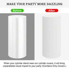 白色圆柱形底盖，氨纶圆柱形支架盖，适用于派对、婚礼或生日装饰 - 仅限圆柱形盖 - 白色 - 查看 4