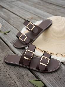 2025 New Style Vintage Buckle Casual Open Toe Flat Beach Sandals For Summer - Coffee Brown - View 6