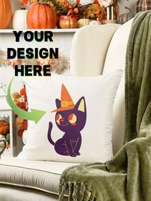 1pc Custom-Made Halloween Weird Cat Pillow Case, Outdoor Pillow Cover, Personalized Waist Pillow, Trick Or Treat Pillowcase, Custom Pillow Cover, Make-To-Order Pillowcase - Multicolor - View 1