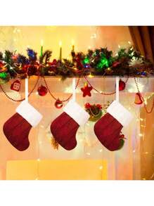 Decoraciones navideñas - Juego de cubiertos en forma de calcetín navideño miniatura, 12 piezas, calcetines navideños clásicos pequeños para decorar la chimenea, decoraciones colgantes para fiestas navideñas