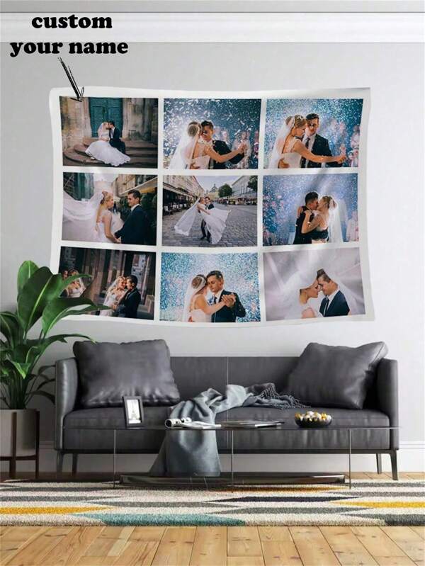 1 pièce Tapisserie personnalisable avec photos et texte, adapté pour l'anniversaire, le mariage, Halloween, Noël, les fêtes, la fête des pères/mères, la décoration de la maison, l'esthétique de la chambre à coucher, lavable, chaud, unique, personnalisé, cadeau idéal pour la petite amie, la famille, les amis, le canapé, le lit, la voiture, le salon de thé, la chambre, le salon, la salle de bain, la salle à manger