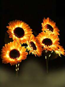 2 Sets 6 Pieces Solar Sunflower Lamp, Upgraded LED Solar Powered Garden Post Light, 3 Sunflower Decor, Waterproof Outdoor Landscape Lighting For Garden, Courtyard, Backyard And Lawn - Multicolor - View 6