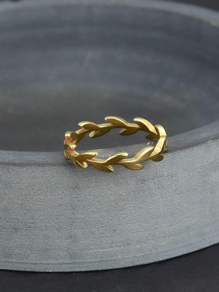 1pc Men's Stainless Steel Leaf Design Ring