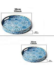 Bandejas decorativas de estilo bohemio azul de plástico con asas para decoración de mesa de café, bandeja de almacenamiento de escritorio para joyas, perfumes, organizador de bandejas otomanas estilo boho, accesorios de cocina, decoración de cocina, bandeja para frutas
