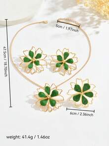 1套4件套优雅可爱的几何镂空珐琅彩色花朵吊坠项链、戒指、耳环首饰套装，适合女士佩戴。精致的花卉森系风格，百搭，适合日常佩戴和派对。