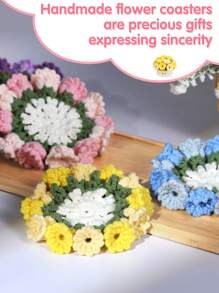 1 Conjunto Kit de Crochê para Iniciantes - 4 Peças Kit de Crochê de Porta-Copos e Vaso de Flores, Kit Iniciante de Crochê de Porta-Copos com Fios de Crochê, Ganchos, Tutoriais em Vídeo Fáceis para Crochê para Escritório, Mesa de Café, Decoração do Lar