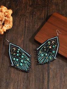 SOUL BEADING 手工波西米亚串珠耳环，复古哥特风格，饰以星月图案，点缀人造水晶，流苏吊坠摇曳生姿，米珠编织而成，百搭日常及节日佩戴，是馈赠佳品。 - 手工串珠耳環 - 查看 4