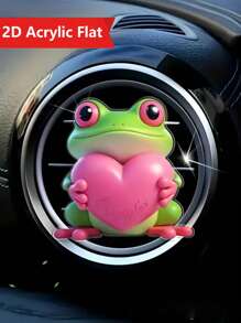 1pc 2D Flat Cute Heart Frog Design Car Vent Clip Decoration, Frog Holding 4-Leaf Clover Acrylic Car Air Freshener Vent Clip, With Dual Fragrance Pads, Random Scents, Car Air Freshener, Valentine's Day Decor