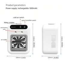 Climatiseur portable, rafraîchisseur d'air rechargeable, ventilateur de bureau rafraîchissant avec réservoir d'eau de 500 ml pour la maison, les voyages, le bureau, ventilateurs humidificateurs avec réservoirs d'eau, refroidisseurs