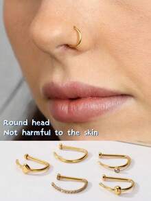 弧形杠铃假鼻穿孔 18G D 形耳屏耳钉耳环环鼻中隔不锈钢环鼻孔身体饰品 - 彩色 - 查看 2