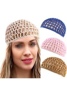 قبعة شبكية يدوية للشعر لإحاطة الشعر للسيدات، قبعة نوم ذات لون أحادي لعناية الشعر
