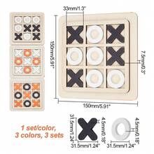 3 Sets 3 Colors Wood Tic Tac Toe Board Game XO Fun Family Games Sqaure Mixed Color 31.5~150x31.5~150x4.5~7.5mm 1 Set/Color - Multicolor - View 3