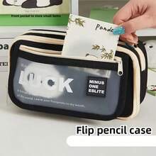Wish Luck Pencil Bag Pen Case Flip Cover Frosted Front Multi Pocket Storage Pouch For Stationery School,Back To School,School Supplies - one-size - View 8