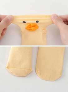 1 Pair Kids Cartoon Duck Print Mid-Calf Socks, Solid Color Infant Floor Socks, For Spring & Summer