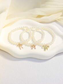 1 pieza Elegante y de moda brazalete con lazo con perla artificial en forma de corazón, adecuado para uso diario o boda