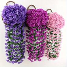 1pc 85cm Artificial Hanging Flower Decor, Decorative Lifelike Violet Evergreen Vine For Outdoor Home Wedding Garden Hanging Basket, Suitable For Halloween And Christmas