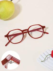 1pc Vintage Style Geometric Patterned Full Frame Red Lens Glasses For Teenagers Aged 14-16 Years Old, Suitable For Casual Outfits - Multicolor - View 9