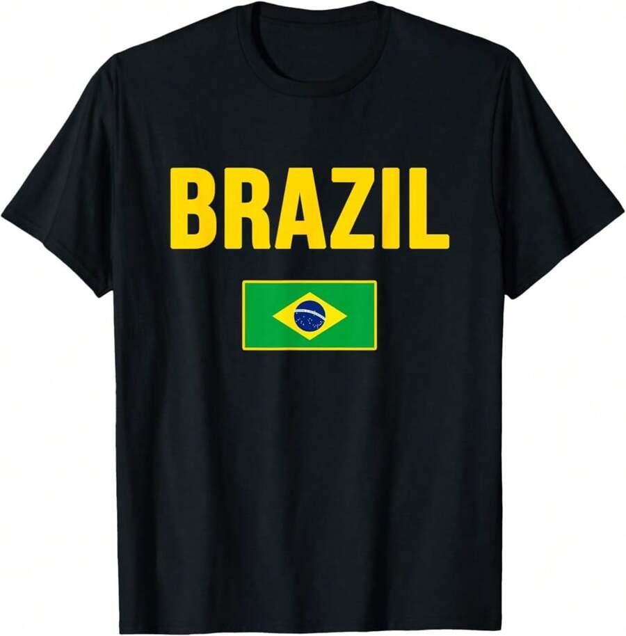 Brazil Brazilian Flag Bil Bandera Bandeira T-Shirt Gift For Dad Gift For Teacher Gift For Travelers - Black - View 1