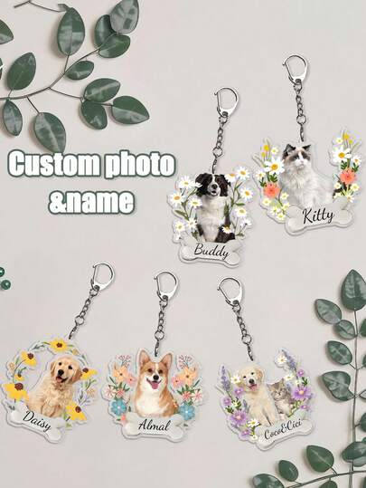 1개 맞춤형 동물 초상화 개/고양이 PC (폴리카보네이트) 키체인, 모든 시즌, 크리스마스, 발렌타인 데이, 설날 선물, 맞춤형 아이돌 사진, 애완 동물 사진, 회사 로고, 자동차 사진, 기념일, 가방 펜던트, 실용적인 세련됨에 적합