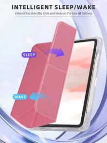 1pc Transparent Acrylic Y-Fold Flat Protective Case, Watermelon Red, Multi-Fold Multi-Angle Stand, Built-In Pen Slot, High-Transparency Acrylic Rear Shell Anti-Scratch Anti-Bend, Magnetic Auto Sleep/Wake/Smart Power Saving, Minimalist/Casual/Classic, Compatible With Mini6/Mini7/9.7/10.2/10.5/Air4/Air5/10th/10.9/Pro11/Air11(M2)/Air13(M2)/Pro11(M4)/Pro13(M4) 2024 12.9inch. Slight Color Difference May Exist Due To Different Lighting. The Rear Shell Is Made Of Acrylic Hard Shell Material. Please Gently Peel Off The Protective Film Before Use. - 西瓜紅 - 查看 5