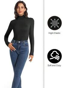 3 Pack Women's Long Sleeve Turtleneck Pullover Baselayer Undershirts Mock Tops, Fashionable Style - Bộ C: Đen Xám Trắng - Xem 4
