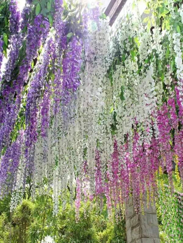 10/30/50pcs/Pack Artificial Wisteria Vine Silk Flower Hanging Garland Wedding Party Home Decoration Green Wall Ceiling Floral Decoration, Perfect Hanging Decoration For Weddings, Suitable For Parties, Birthdays, And Families, Valentine's Day, Gift Gifts Graduation