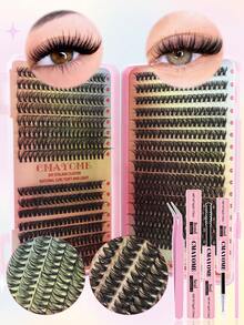 DIY睫毛嫁接套装，单根假睫毛簇，9-16mm混合装，30P/40P/50P/60P，含睫毛胶和镊子，适合初学者，精美礼盒套装，可重复使用，在家DIY，可重复使用 - 彩色 - 查看 5
