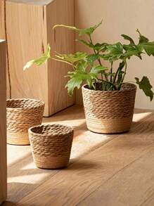 1 pièce Panier en paille pour plantes, Pot en rotin tissé d'intérieur, Panier de plante décoratif pour la maison, Doublure en plastique étanche pour la décoration de jardin intérieur et extérieur