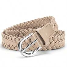 1/2/3 Pcs Women's Braided Faux Leather Finger Loop Buckle Waist Belt, Gold & Silver Belt Buckle, For S/Skirts, Black & Beige Belt Set Summer, School Fall, Autumn, Halloween - Multicolor - View 6