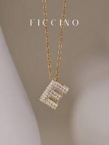 Dây chuyền mặt chữ cái Cubic Zirconia cổ điển FICCINO, Dây chuyền chữ cái mạ vàng bằng thép không gỉ Titanium, Vòng cổ choker All-Match hàng ngày, Hộp quà tặng, Quà kỷ niệm - 1556n - Xem 16