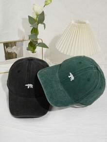 2pcs Washed Embroidered Animal Print Baseball Cap, Suitable For Daily Wear - Multicolor - View 2