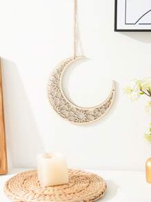 1pc Creative Wooden Hollow Hexagon, Octagon, Moon Shape Decor Hanging Ornaments, Modern Wooden Mirror Design Cozy Interior Wall Decor Hanging Accessories, Suitable For Holiday Party Decorations, Home Decor Gifts
